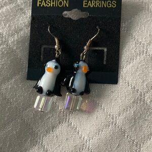 Glass bead penguin earrings